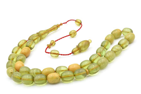 Ahmet Damar İşçilikli Hareli Yeşil Ateş Kehribar Tesbih