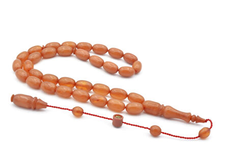 Şevket Buğurca İmzalı Arpa Kesim Sarı Sıkma Kehribar Tesbih