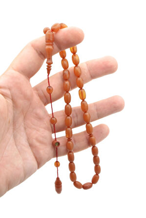 Şevket Buğurca İmzalı Arpa Kesim Sarı Sıkma Kehribar Tesbih