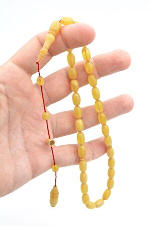 Şevket Buğurca İmzalı Arpa Kesim Sarı Sıkma Kehribar Tesbih