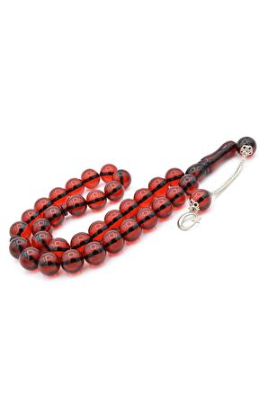 Kokulu İri Boy Küre Kesim Kırmızı Toz Kehribar Tesbih 14 Mm