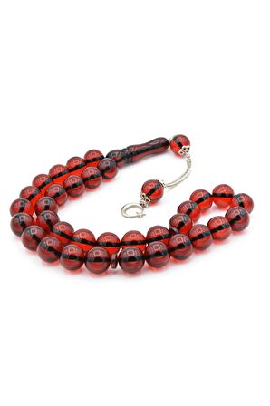 Kokulu İri Boy Küre Kesim Kırmızı Toz Kehribar Tesbih 14 Mm