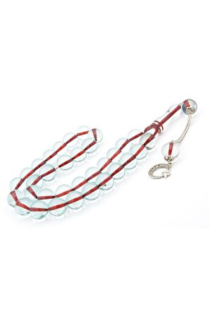 Kokulu İri Boy Küre Kesim Açık Mavi Toz Kehribar Tesbih 14 Mm