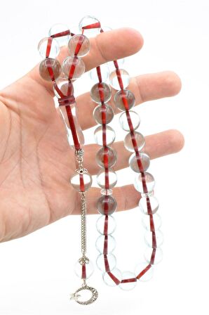 Kokulu İri Boy Küre Kesim Açık Mavi Toz Kehribar Tesbih 14 Mm