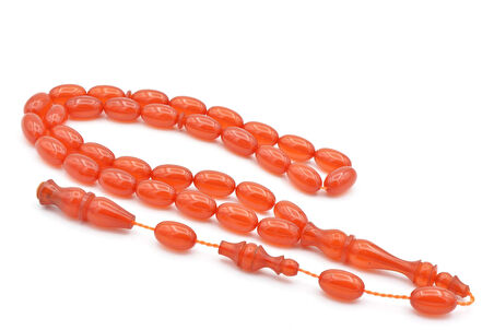 Lale Model İmameli Arpa Kesim Turuncu Sıkma Kehribar Tesbih