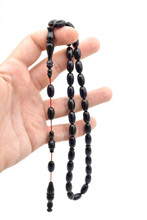 Lale Model İmameli Arpa Kesim Lacivert Sıkma Kehribar Tesbih