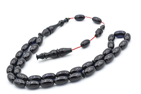 Lale Model İmameli Arpa Kesim Lacivert Sıkma Kehribar Tesbih