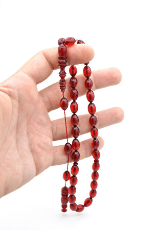 Usta İşçilikli Sistemli Beyzi Kesim Kırmızı Sıkma Kehribar Tesbih