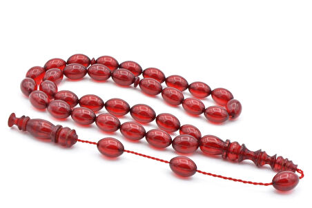 Usta İşçilikli Sistemli Beyzi Kesim Kırmızı Sıkma Kehribar Tesbih