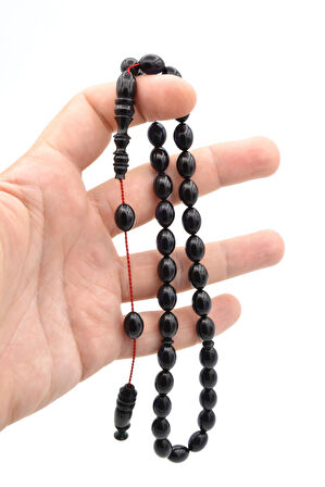 Usta İşçilikli Sistemli Beyzi Kesim Lacivert Sıkma Kehribar Tesbih