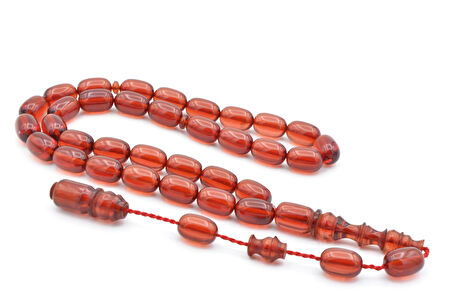 Usta İşçilikli Sistemli Kapsül Kesim Koyu Pembe Sıkma Kehribar Tesbih