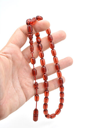 Usta İşçilikli Sistemli Kapsül Kesim Koyu Pembe Sıkma Kehribar Tesbih