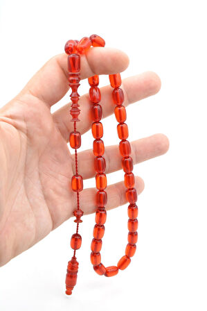 Usta İşçilikli Sistemli Kapsül Kesim Turuncu Sıkma Kehribar Tesbih