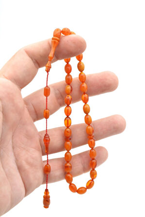 Sinan Usta Yapımı Beyzi Bilek Boy Turuncu Beyaz Sıkma Kehribar Tesbih