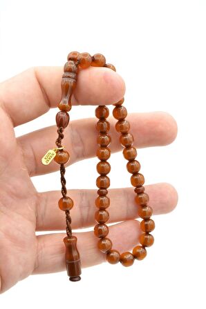 Hakkı Usta İmzalı Küre Bilek Boy Koyu Turuncu Sıkma Kehribar Tesbih