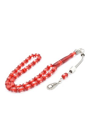 Bilek Boy Kırmızı Beyaz Sürmeli Sıkma Kehribar Tesbih