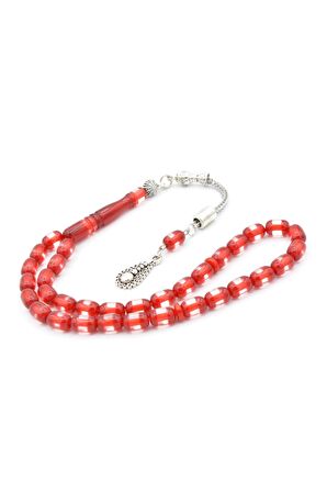 Bilek Boy Kırmızı Beyaz Sürmeli Sıkma Kehribar Tesbih