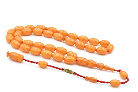 Ahmet Emin İmzalı Badem Kesim Beyaz Sıkma Kehribar Tesbih