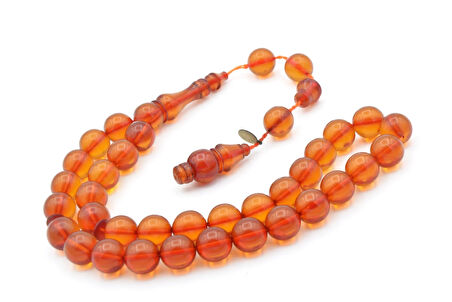 Usta İmzalı Küre Kesim Turuncu Ateş Kehribar Tesbih