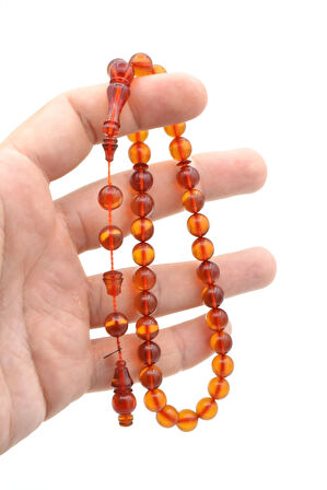 Usta İmzalı Küre Kesim Turuncu Ateş Kehribar Tesbih