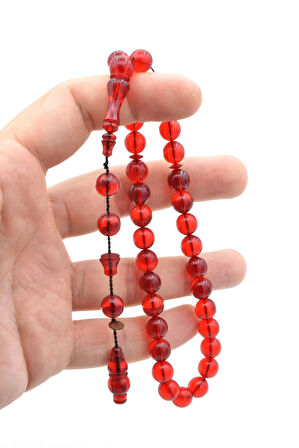 Usta İmzalı Küre Kesim Kırmızı Ateş Kehribar Tesbih