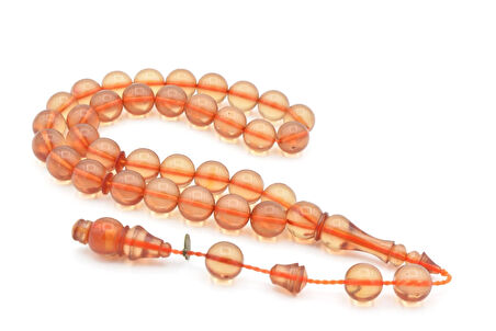 Usta İmzalı Küre Kesim Şeffaf Ateş Kehribar Tesbih