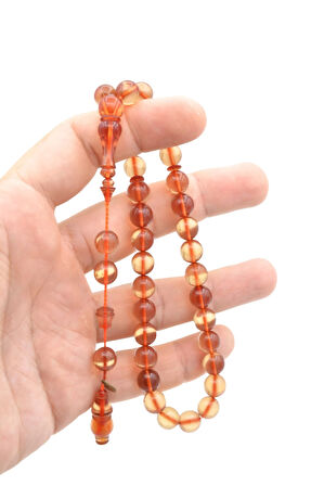 Usta İmzalı Küre Kesim Şeffaf Ateş Kehribar Tesbih