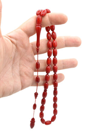 Nasır Fidan İşçilikli Hareli Kırmızı Sıkma Kehribar Tesbih