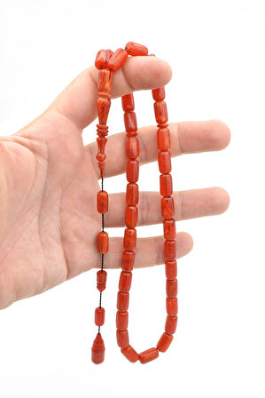 Mehmet Hızarcı Usta İşçilikli Hareli Turuncu Sıkma Kehribar Tesbih