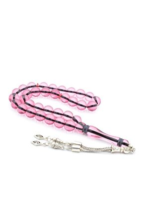 Küre Kesim Kokulu Pembe Toz Kehribar Tesbih 10 Mm
