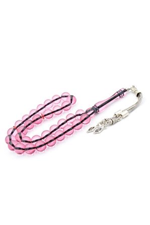 Küre Kesim Kokulu Pembe Toz Kehribar Tesbih 10 Mm