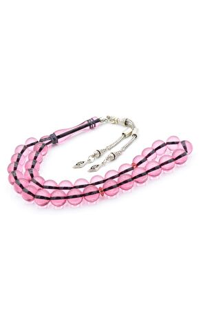 Küre Kesim Kokulu Pembe Toz Kehribar Tesbih 10 Mm