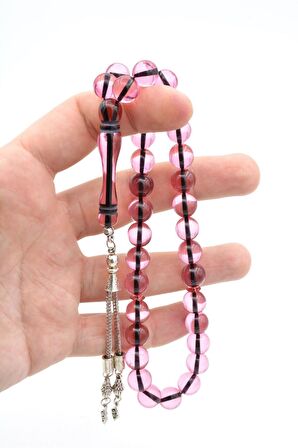 Küre Kesim Kokulu Pembe Toz Kehribar Tesbih 10 Mm
