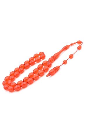 Sistemli Beyzi Kesim Dev Boy Açık Kırmızı Toz Pres Kehribar Tesbih