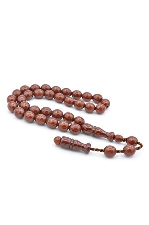 Sistemli Beyzi Kesim Günlük Boy Kahverengi Sıkma Kehribar Tesbih 001