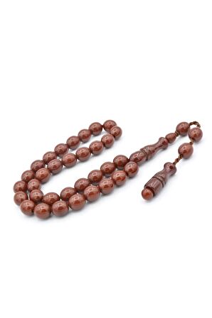 Sistemli Beyzi Kesim Günlük Boy Kahverengi Sıkma Kehribar Tesbih 001