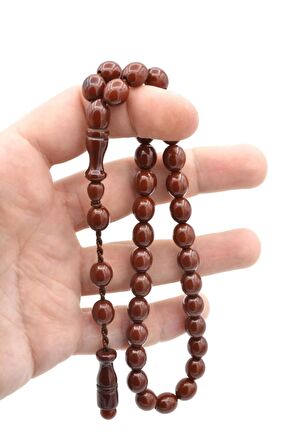 Sistemli Beyzi Kesim Günlük Boy Kahverengi Sıkma Kehribar Tesbih 001