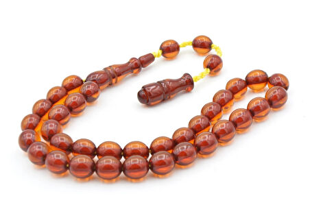 Sistemli Beyzi Kesim Günlük Boy Sarı Sıkma Kehribar Tesbih 001