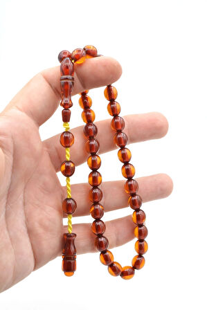 Sistemli Beyzi Kesim Günlük Boy Sarı Sıkma Kehribar Tesbih 001