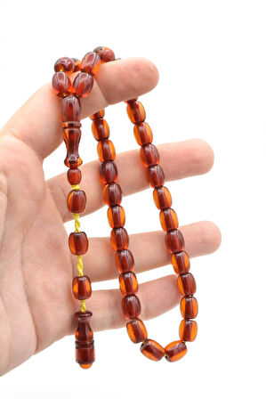 Sistemli Beyzi Kesim Günlük Boy Turuncu Sıkma Kehribar Tesbih