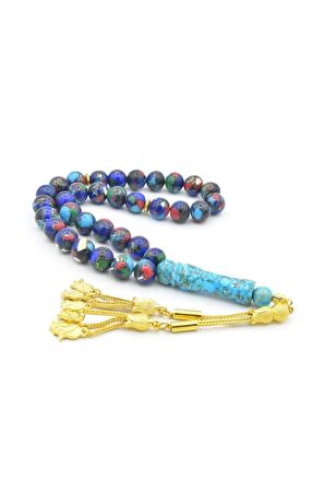 Küre Kesim Doğal Lapis Turkuaz Mercan Yeşim Taşlı Tesbih