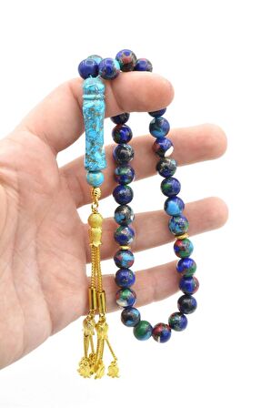 Küre Kesim Doğal Lapis Turkuaz Mercan Yeşim Taşlı Tesbih