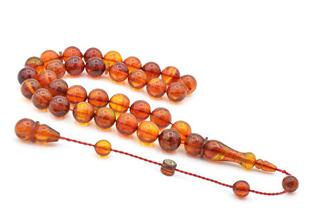 İsmail Karasapan İmzalı Küre Kesim Kahve Turuncu Sıkma Kehribar Tesbih