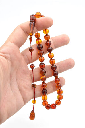 İsmail Karasapan İmzalı Küre Kesim Kahve Turuncu Sıkma Kehribar Tesbih