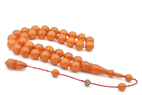 İsmail Karasapan İmzalı Küre Kesim Hareli Sarı Sıkma Kehribar Tesbih