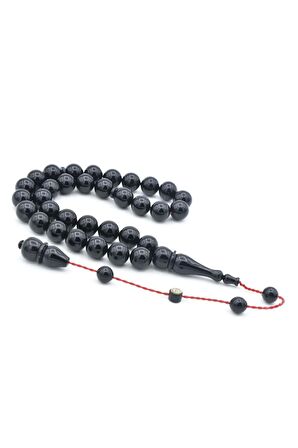 İsmail Karasapan İmzalı Küre Kesim Siyah Sıkma Kehribar Tesbih