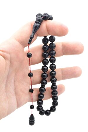 İsmail Karasapan İmzalı Küre Kesim Siyah Sıkma Kehribar Tesbih