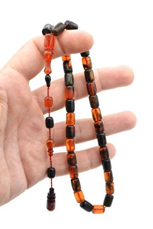 Abdullah Darabacı Yapımı Simli Siyah Turuncu Sıkma Kehribar Tesbih