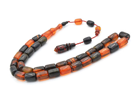 Abdullah Darabacı Yapımı Simli Siyah Turuncu Sıkma Kehribar Tesbih