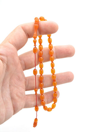 Hakkı Usta Bilek Boy Beyzi Kesim Turuncu Sıkma Kehribar Tesbih